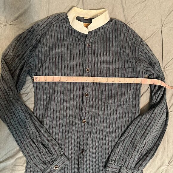 Wah Maker Small Blue Collarless Button up Shirt *tailored* - Picture 4 of 6